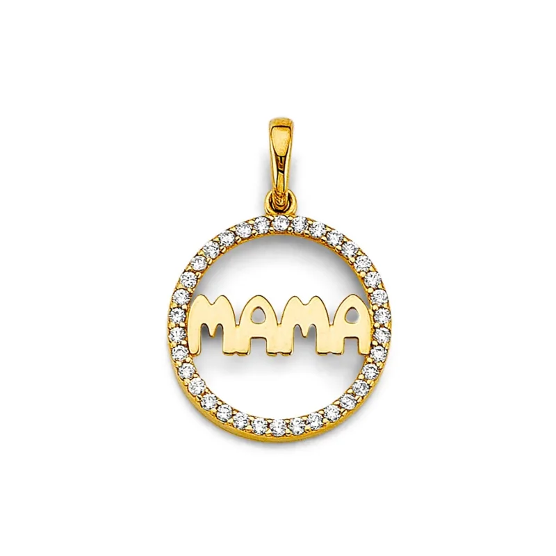 14K 2T CZ Round Mama Pendant