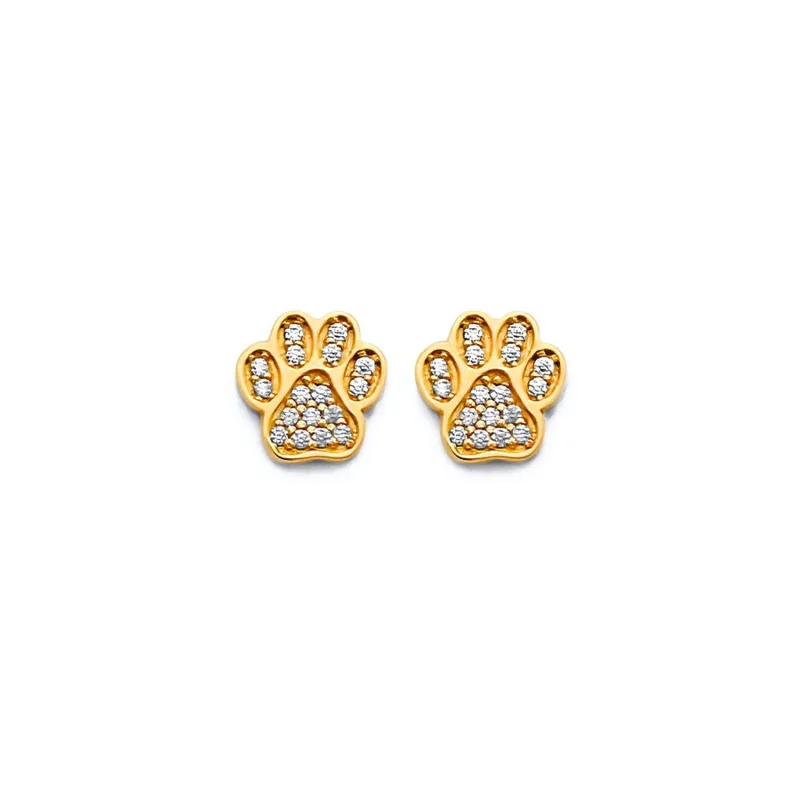 14KY CZ Paw Push Back Earring