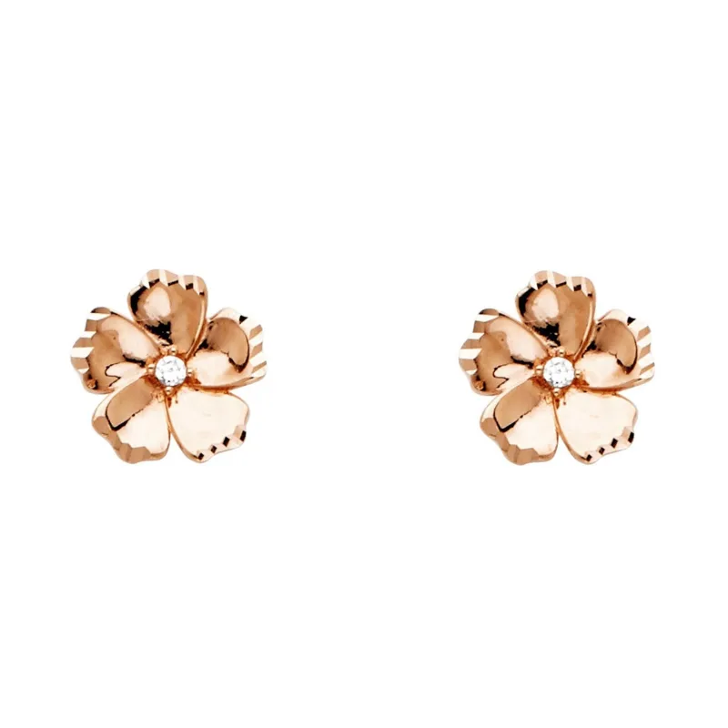 14K PINK GOLD CZ FLOWER P-EAR