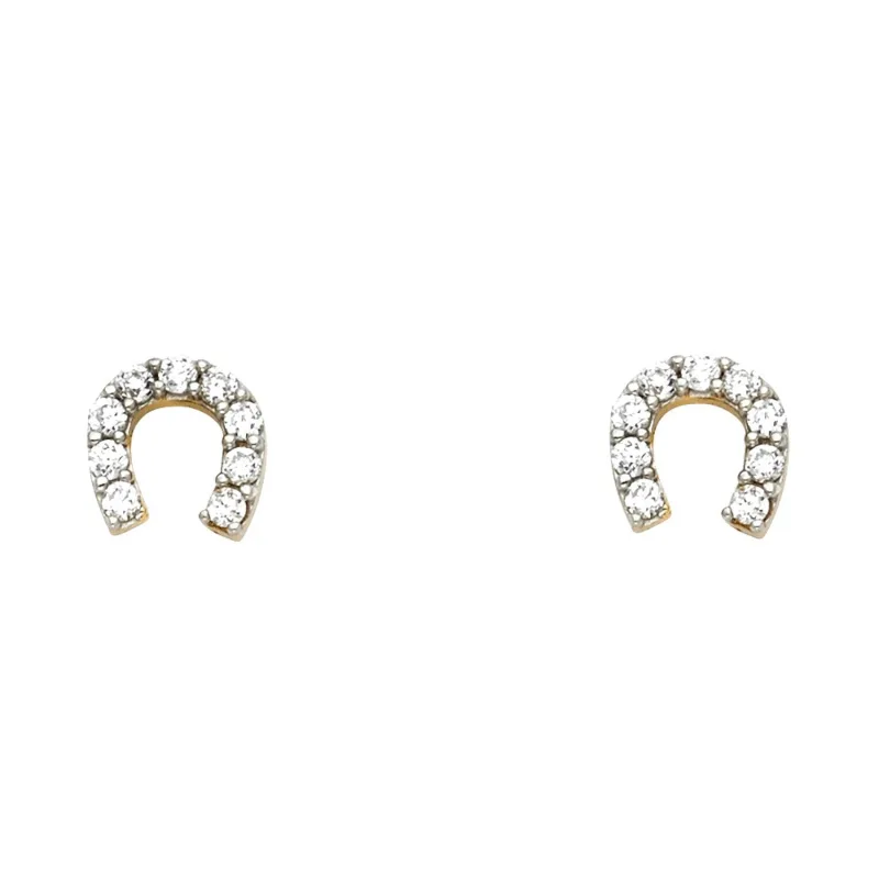 14K 2T HORSE SHOE CZ POST EAR