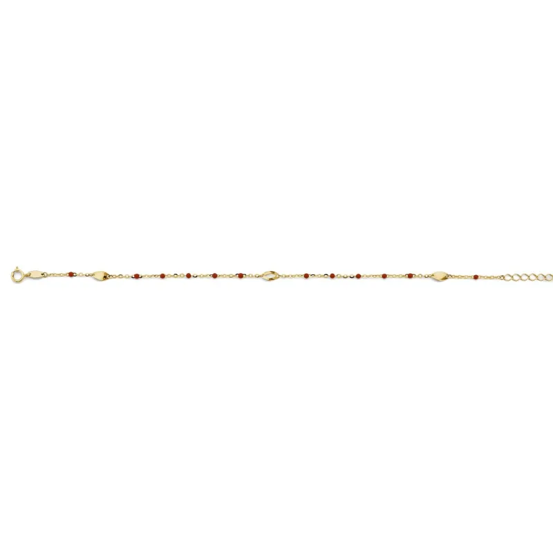14KY Red Enamel Bead Anklet 9+1