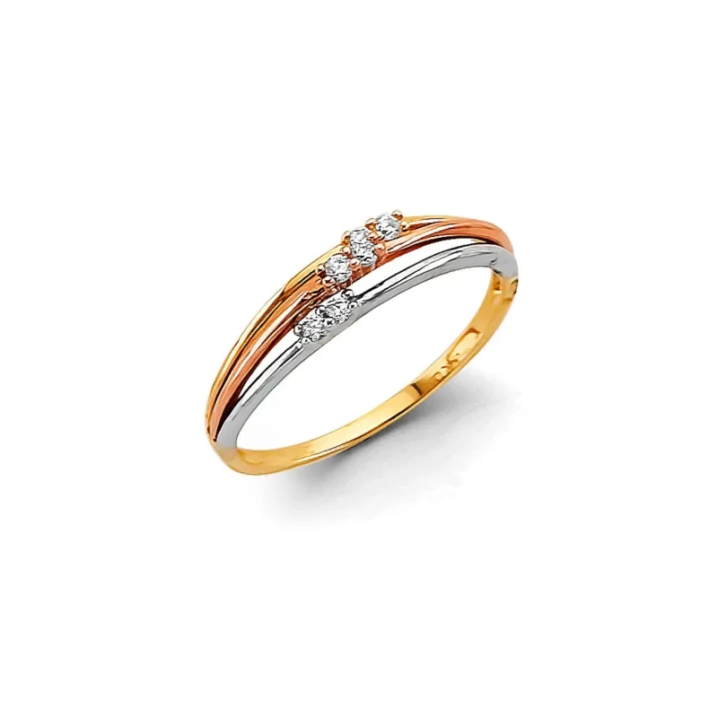 14K 3C CZ 2 Line Ring