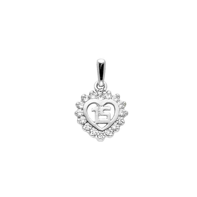 14KW CZ 15 YEARS HEART PENDANT