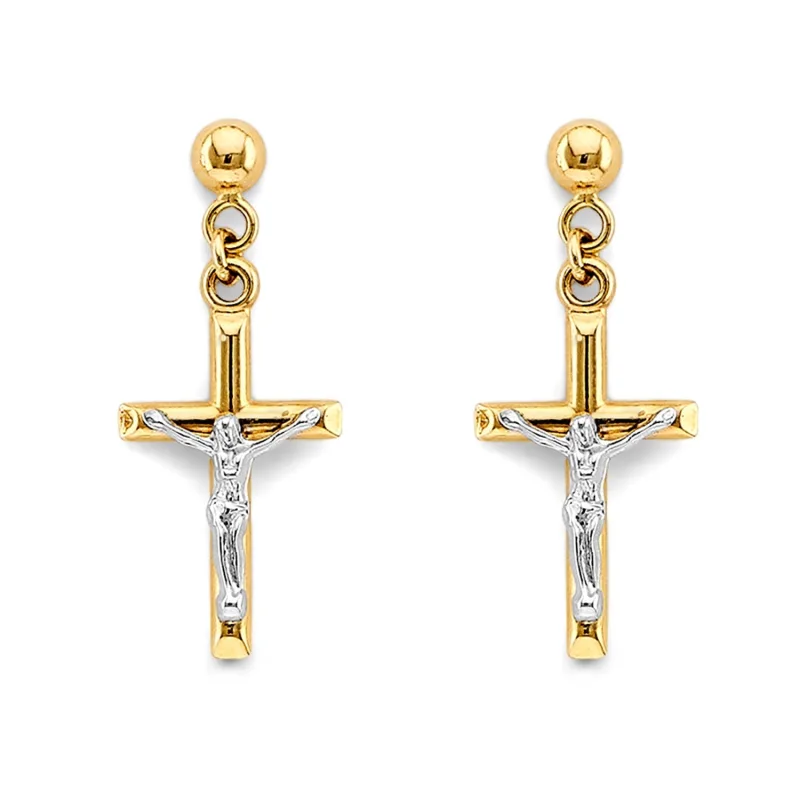 14K 2T Crucific Hanging Push Back Ear
