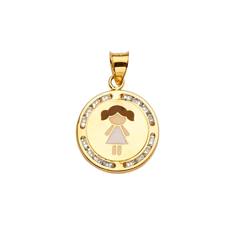 14KY CZ Enamel Girl Pendant