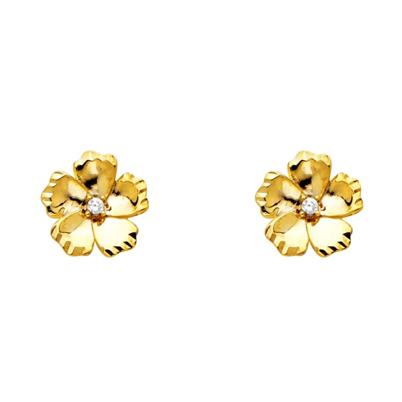 14KY CZ FLOWER POST EAR