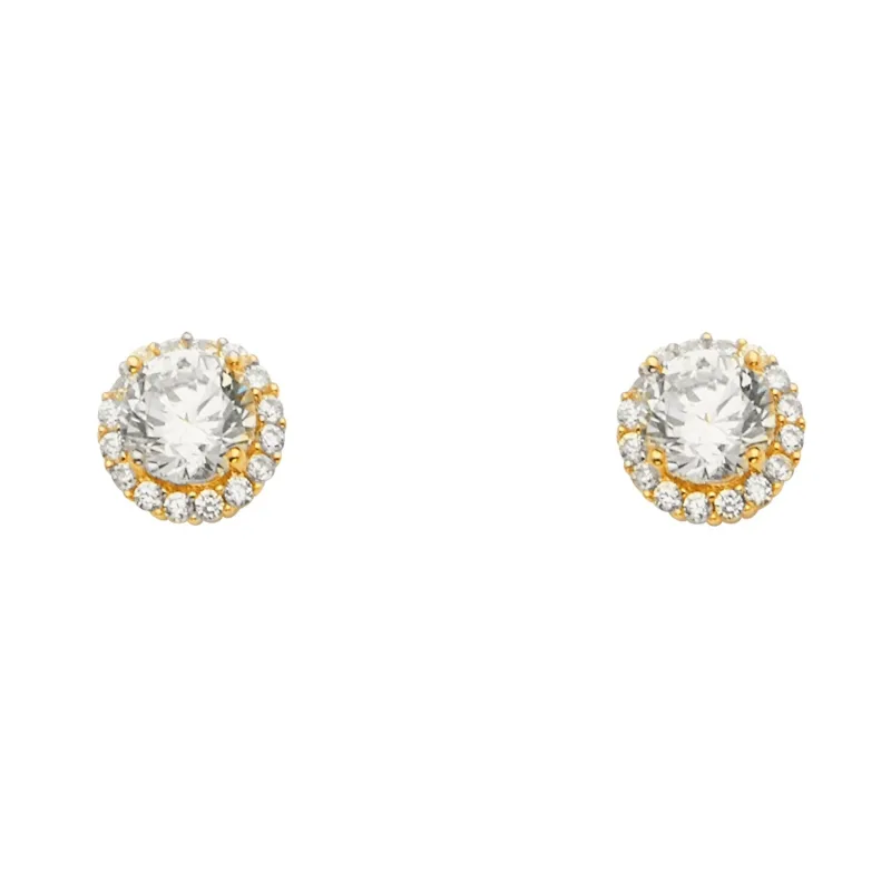 14KY Solitare Halo Round CZ Ear w/P-Back