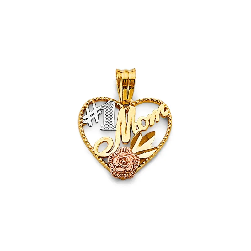 14K 3C Heart #1 Mom Pendant