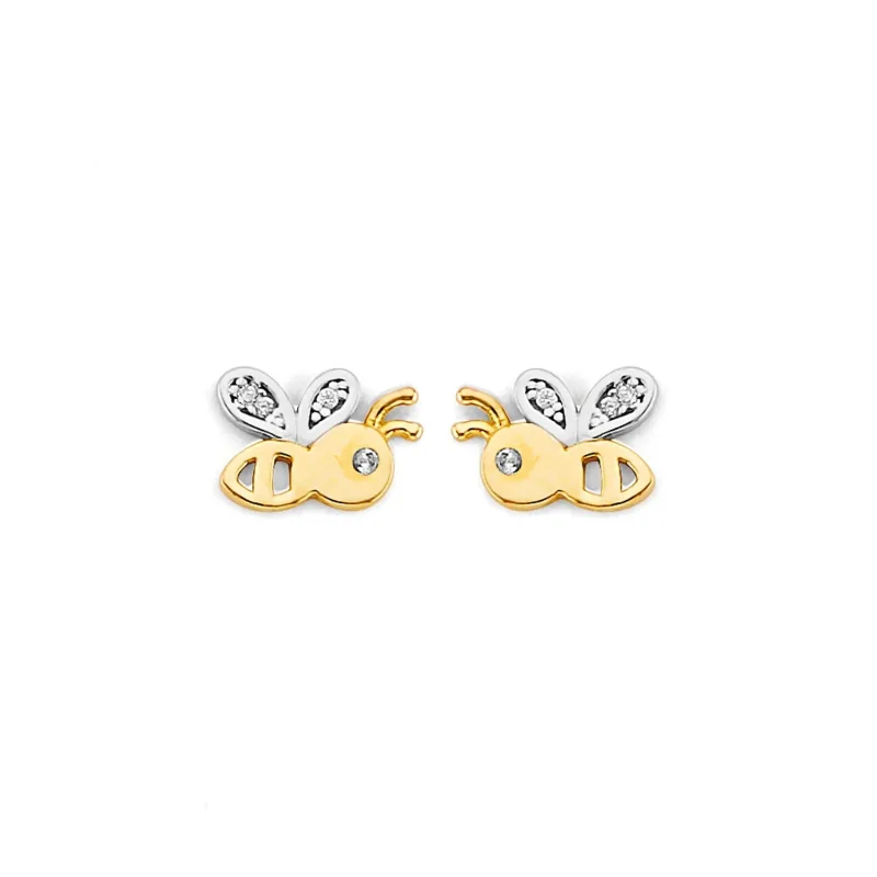 14K 2T CZ Bee Push Back Earring
