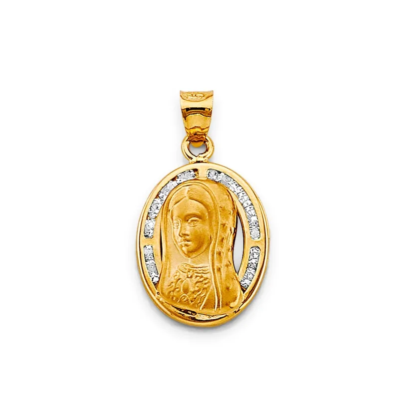14KY CZ Guadalupe Medal Pendant