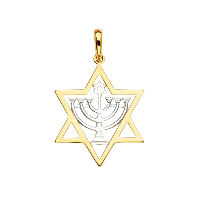 14K 2T Stone Menorah Pendant