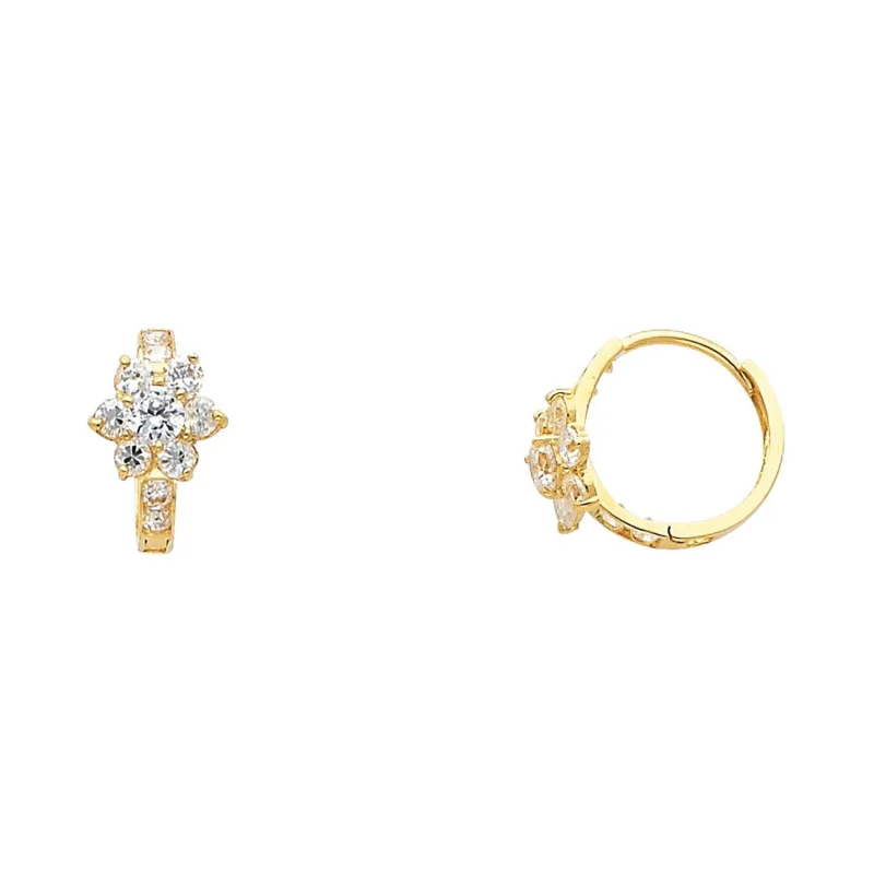 14KY FLOWER CZ HUGGIES (ER298)