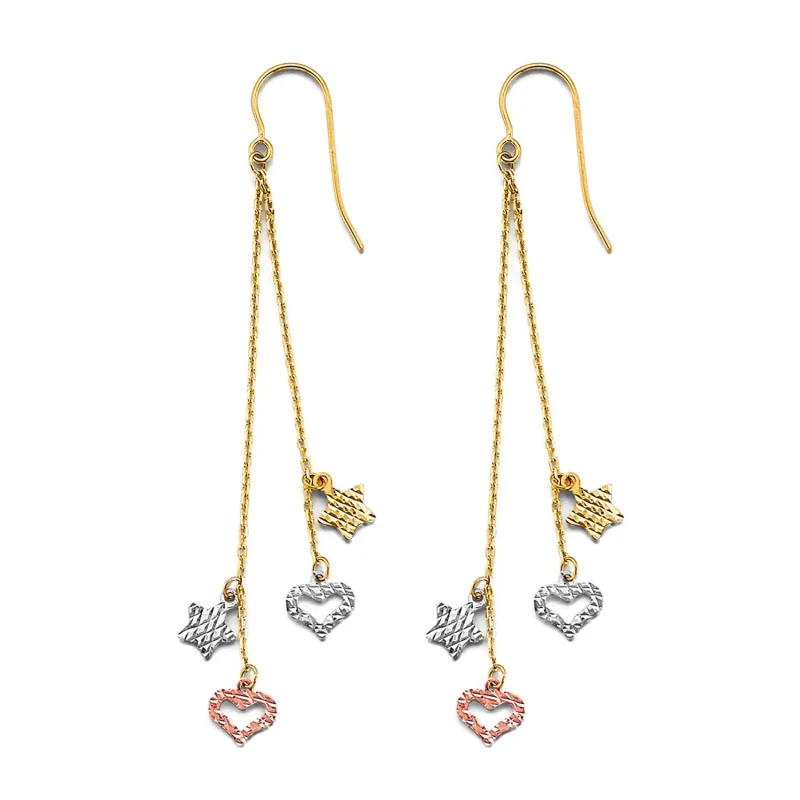 14K 3C Hanging Heart & Star Earring