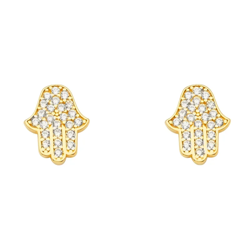 14KY CZ Hamsa Earring w/Push Back