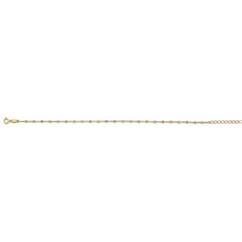 14K 3C Fancy DC Bead Anklet 9+1