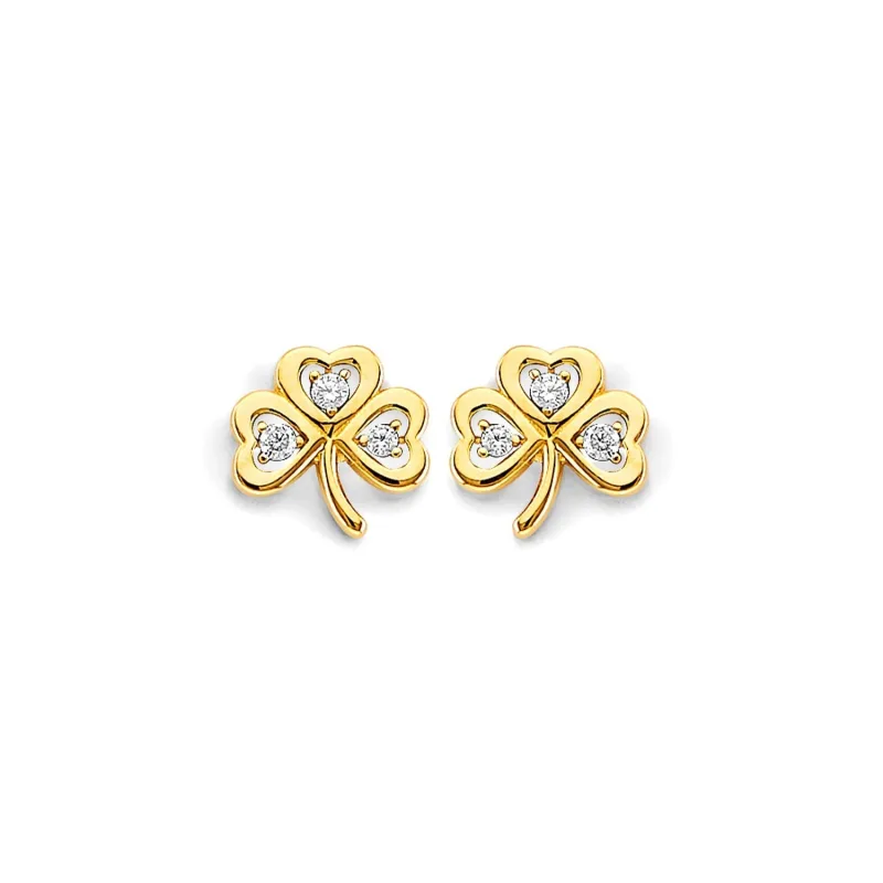 14KY CZ Clover Push Back Earring