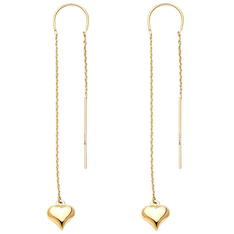 14KY Double Lines Chain Heart Earring