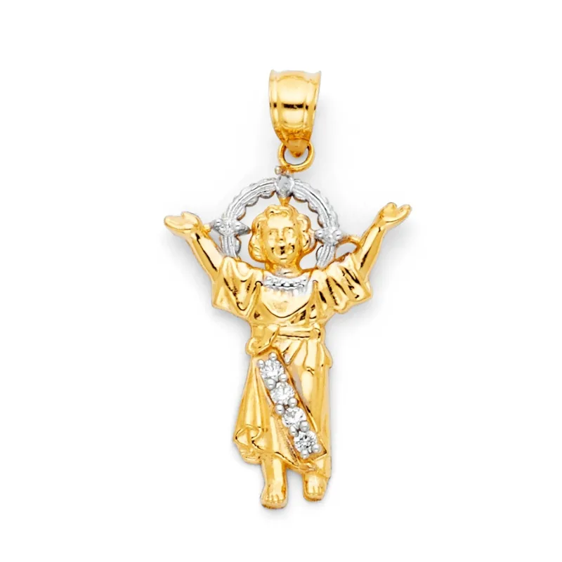 14K 2T CZ DIVINE INFANT JESUS PENDANT