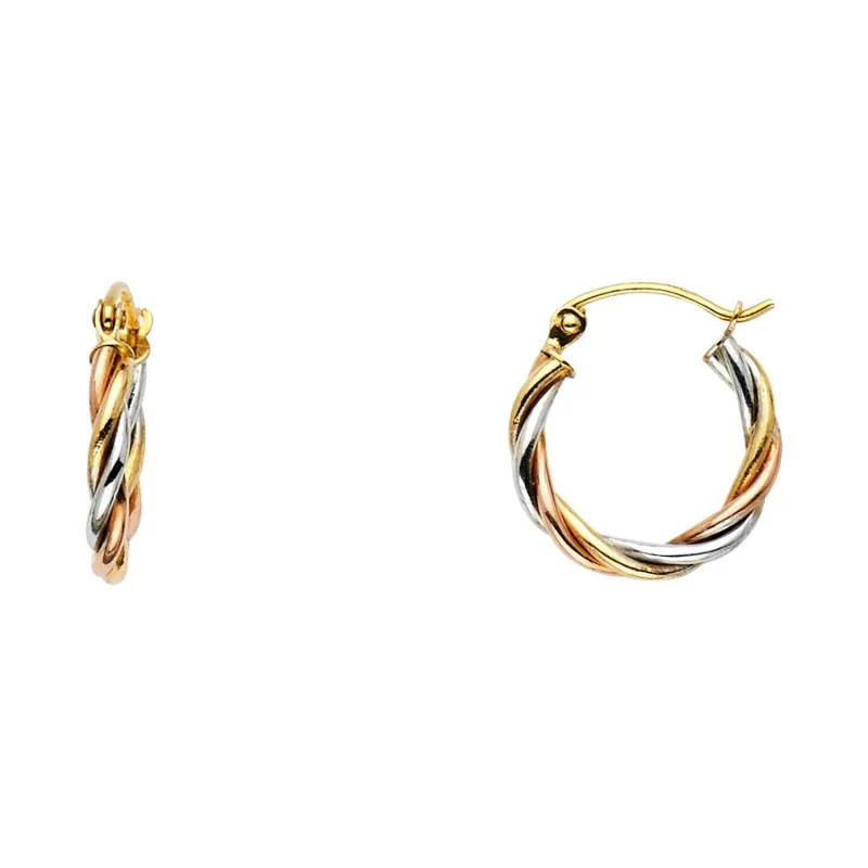 14K 3C 3LINE BRAIDED HOOP EARRING