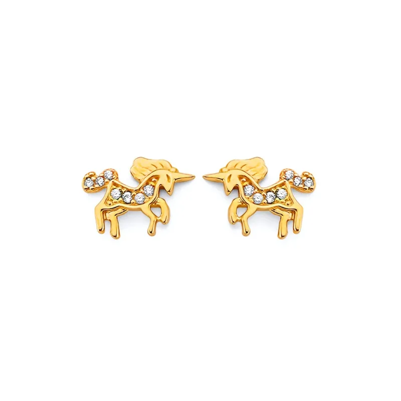 14KY CZ Unicorn Push Back Earring