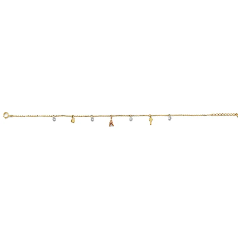 14K 3C Charm CZ Anklet 9+1