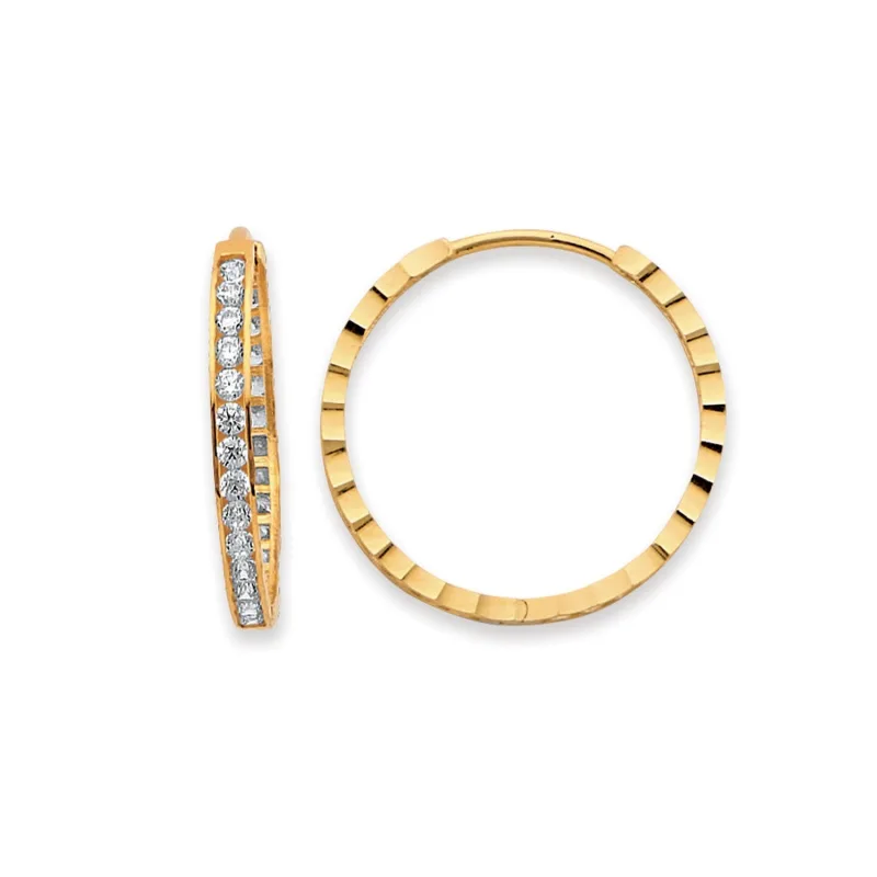 14KY Side D.C. CZ Huggies Earring