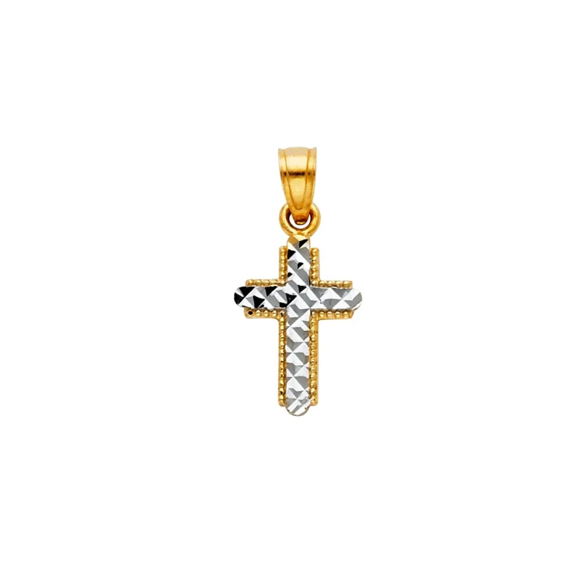 14K 2T DIAMOND CUT SMALL CROSS