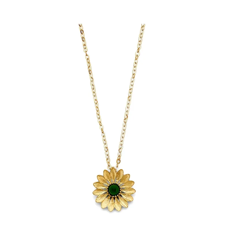 14KY Green Stone Sunflower Necklace