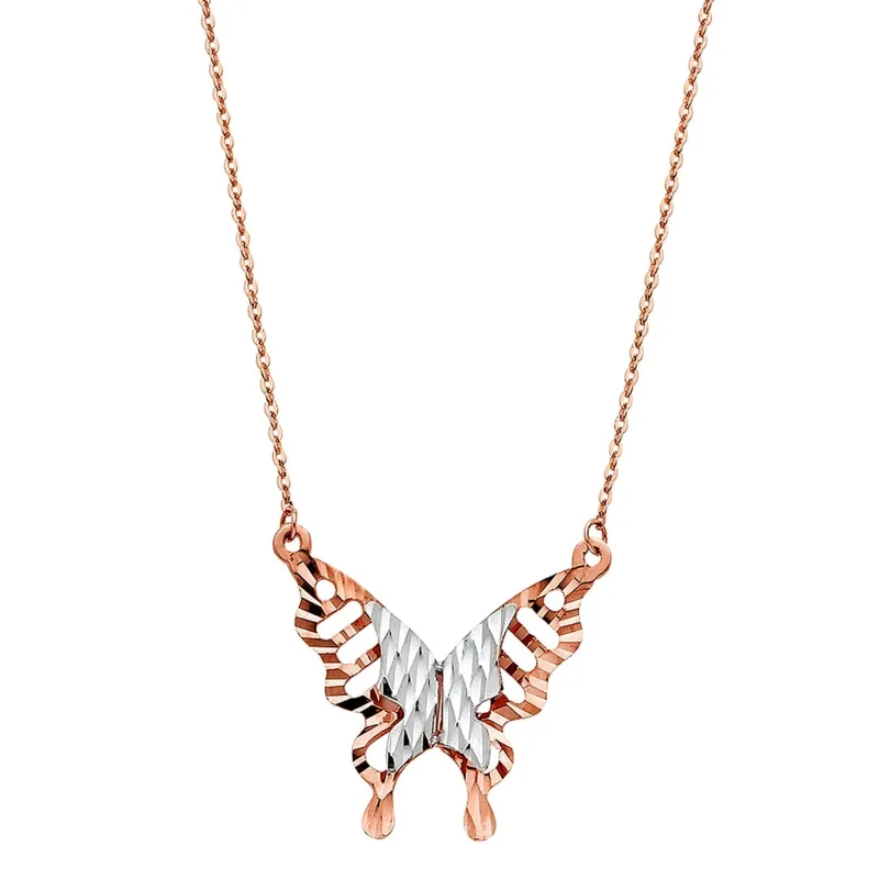 14K 2T PINK BUTTER FLY NECKLACE