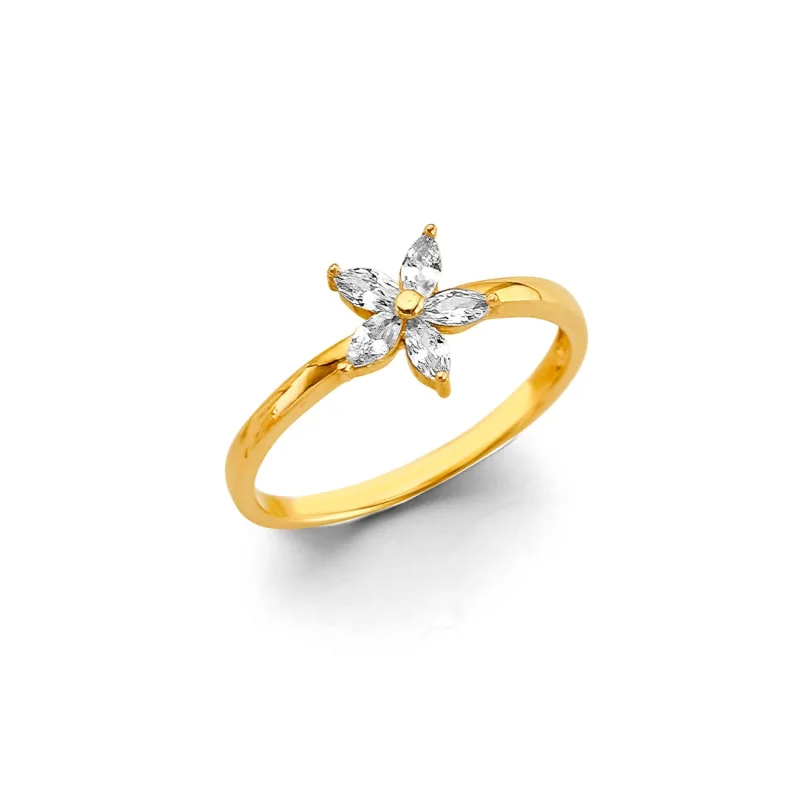 14KY CZ Flower Ring
