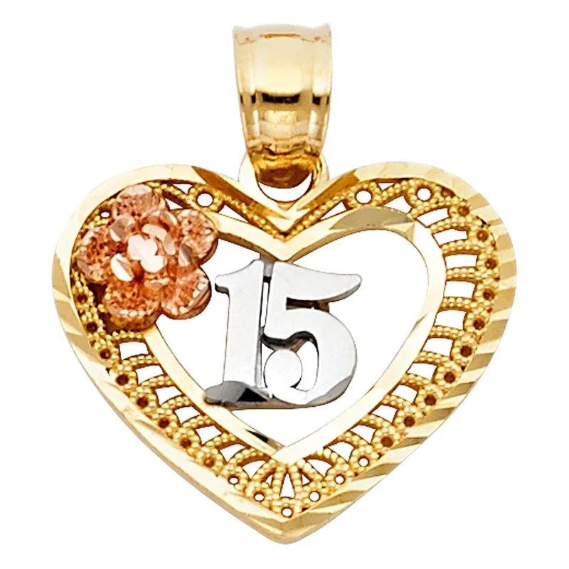 14K 3C 15 YEARS HEART PENDANT (PT361)