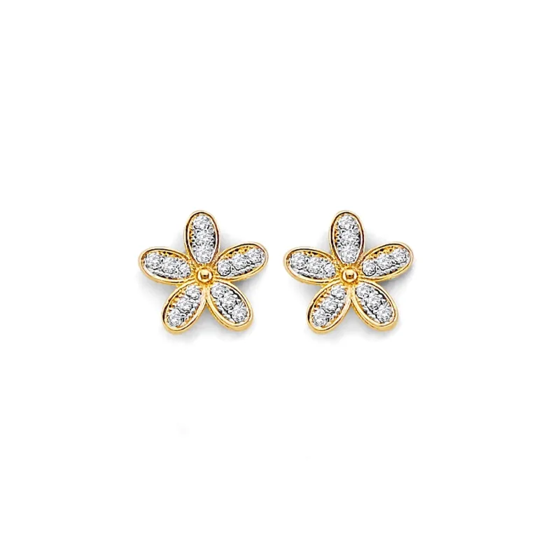14KY CZ Flower Push Back Earring