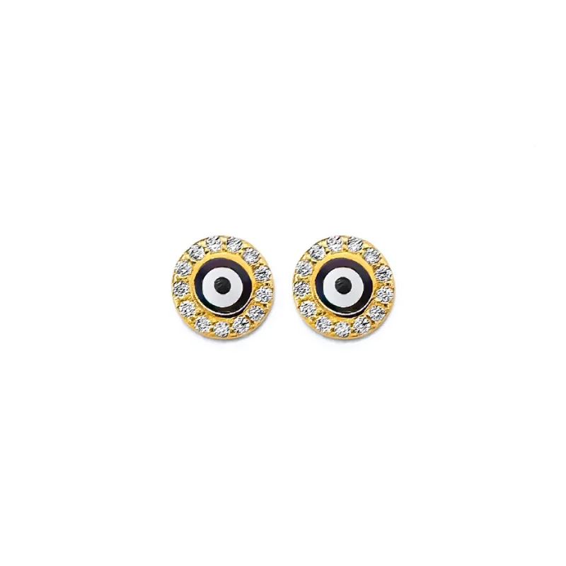 14KY CZ Evil Eye Push Back Earring