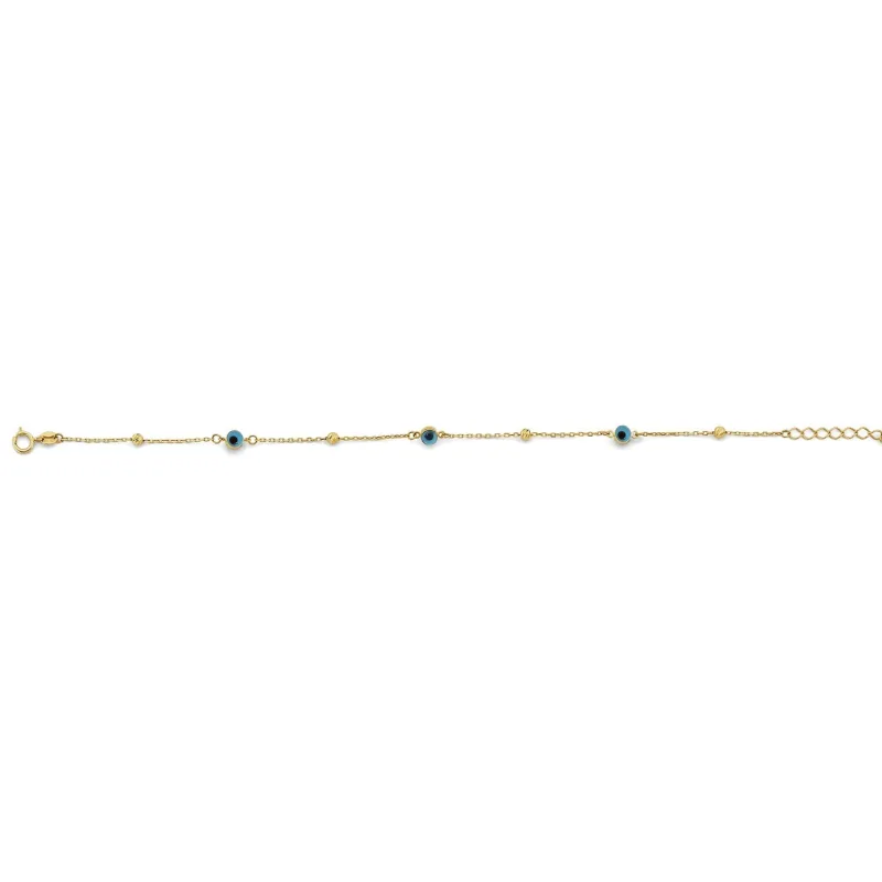 14KY Sky Blue Color Evil Eye Bracelet