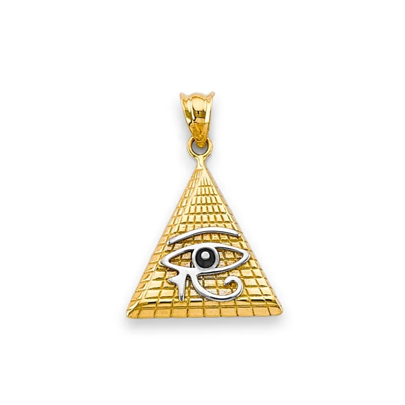 14K 2T Eye of Horus Egyptian Pyramid Pendant