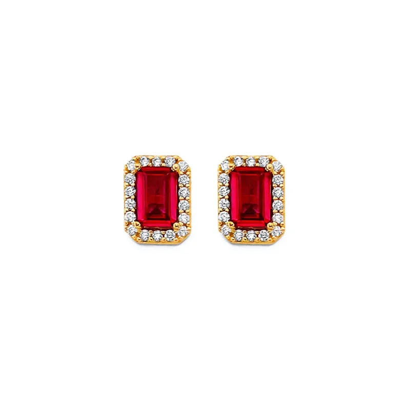 14KY Emerald Cut Red CZ Push Back Ear