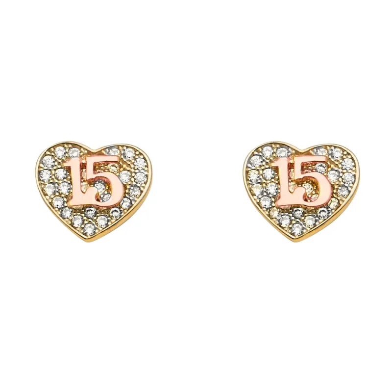 14K 2T 15Years CZ Heart Earring w/Push Back