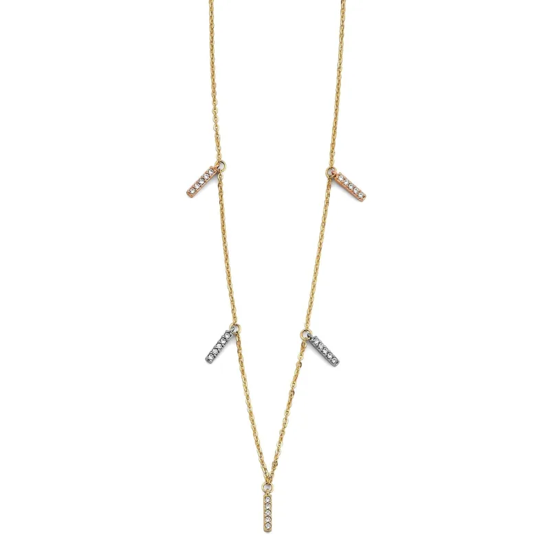 14KY 3C CZ Bar Necklace