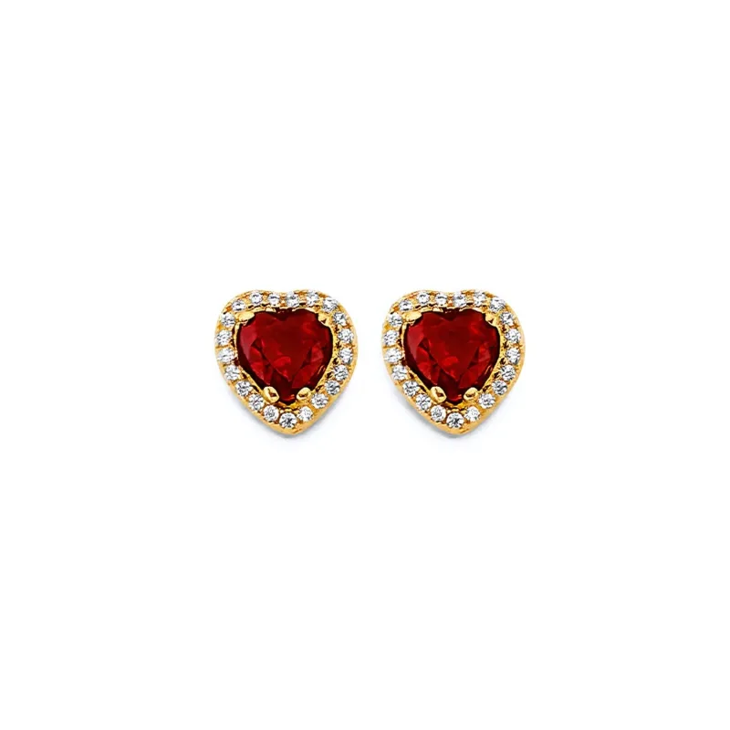 14KY Heart Shape Red CZ Push Back Ear