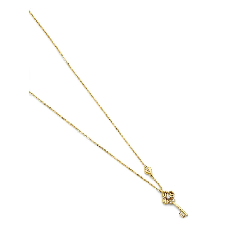 14KY CZ Heart & Key Necklace