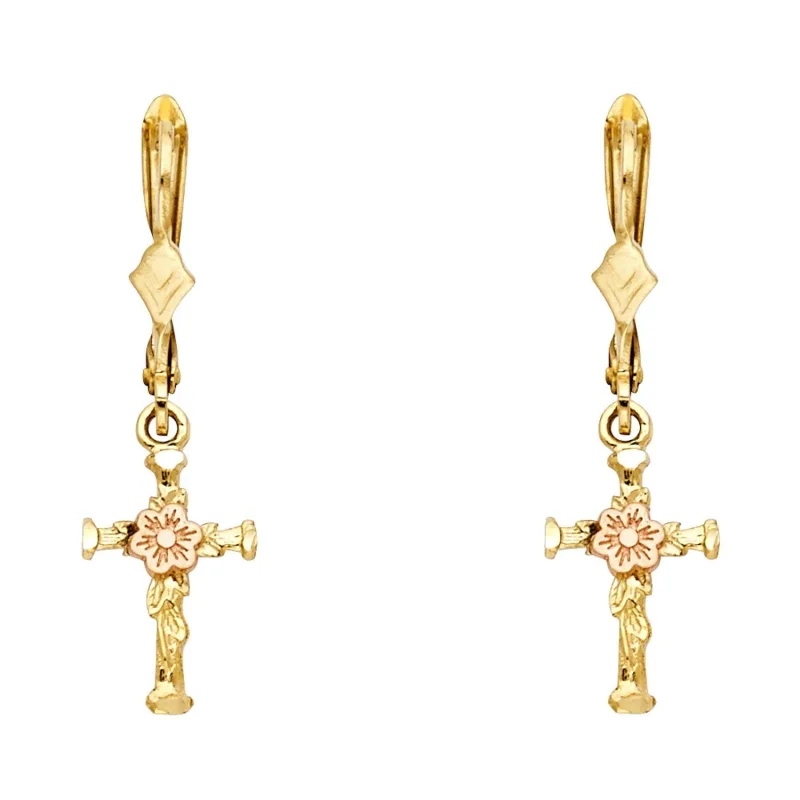 14K 2C DANGLE CROSS EARRING