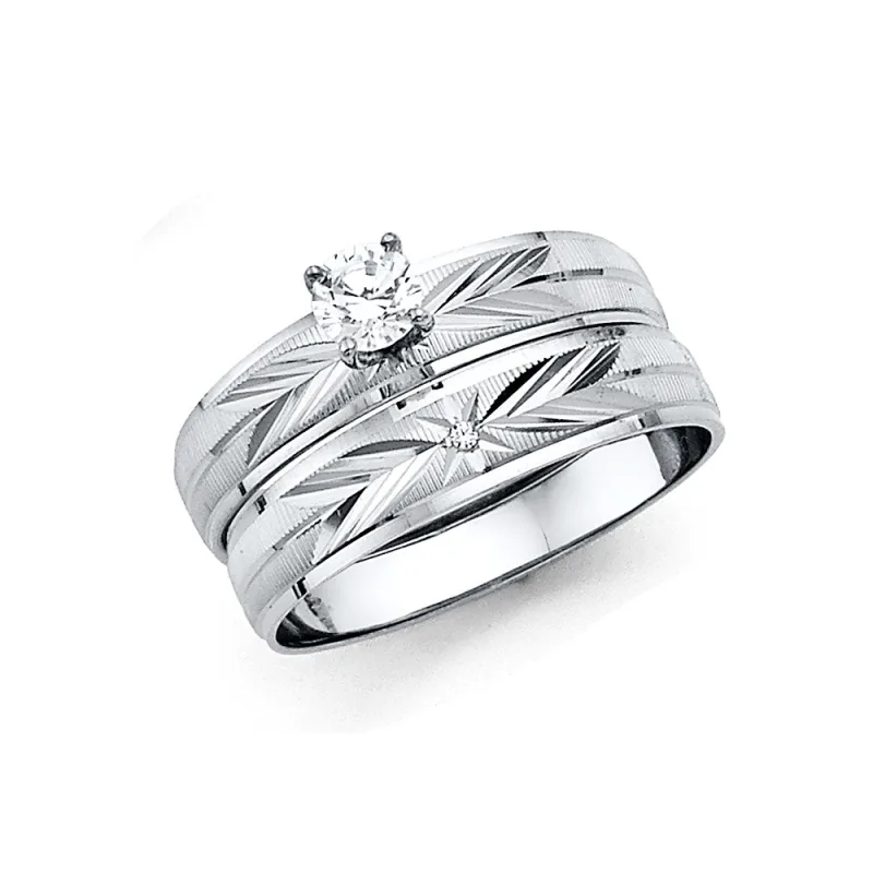14KW LADIES CZ ENG RING