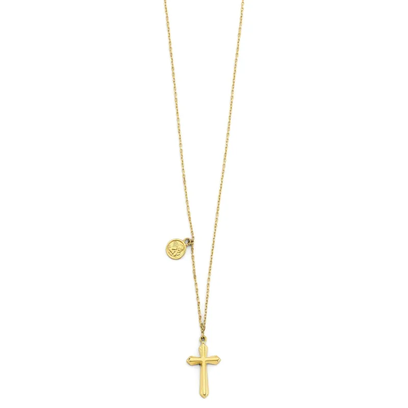 14KY Light Necklace w/ Cross & Baby Angel