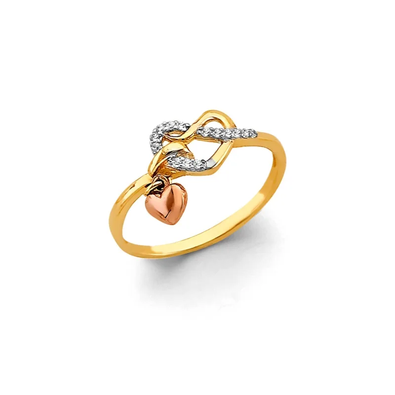 14K 2C CZ Heart Ring