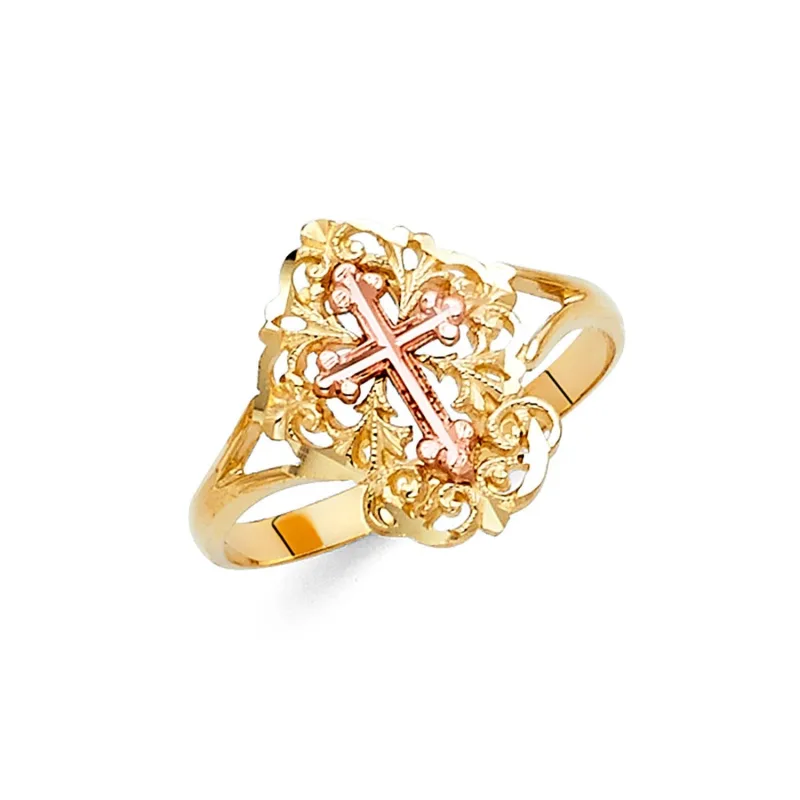 14K 2C CROSS RING