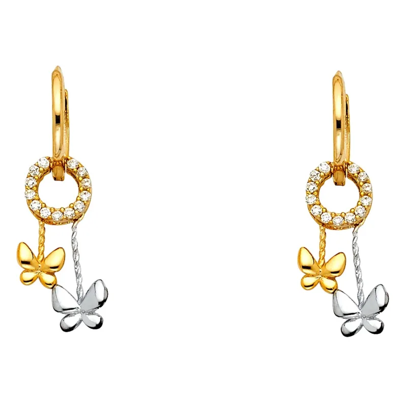 14K 2T CZ DANGLE HUGGIES
