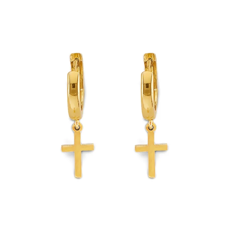 14KY Small Cross Huggies Earring