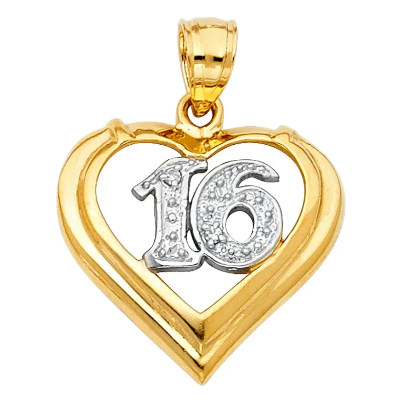 14K 2T 16 YEARS HEART PENDANT