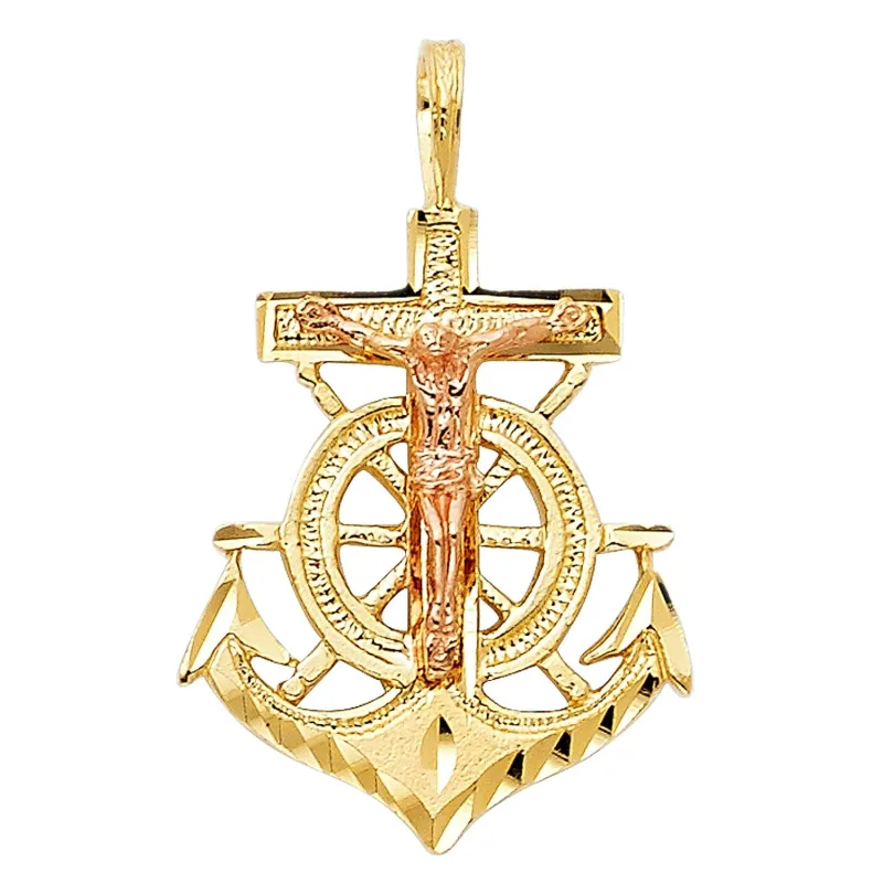 14K 2T CRUCIFIX ANCHOR PENDANT