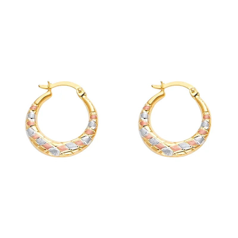 14K 3C Double Face X Design Hollow Earring